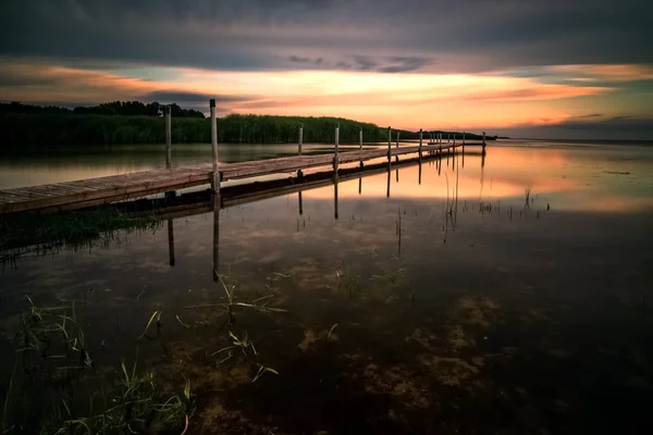 Wooden Riverside Jetty Kintai Klaipeda Litvanya Doğal Görünümü — Stok fotoğraf