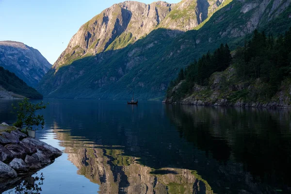 Vista Panoramica Del Fiordo Montano Gudvangen Aurland Sogn Fjordane Norvegia — Foto Stock