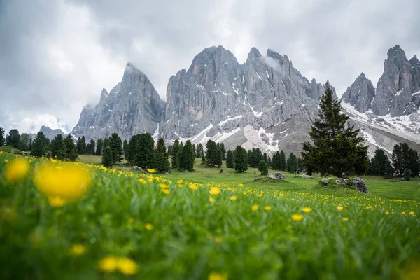 Piękny Widok Szczyty Górskie Parku Przyrody Puez Geisler Dolomity Trentino — Zdjęcie stockowe