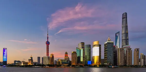 Stadtsilhouette Bei Sonnenuntergang Shanghai China — Stockfoto