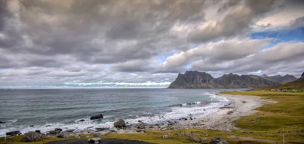 Vue Panoramique Sur Plage Uttakleiv Lofoten Nordland Norvège — Photo