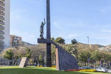  Cadde görünümü, Cumhuriyet Meydanı, Nou Barris district, Barcelona.Spain.