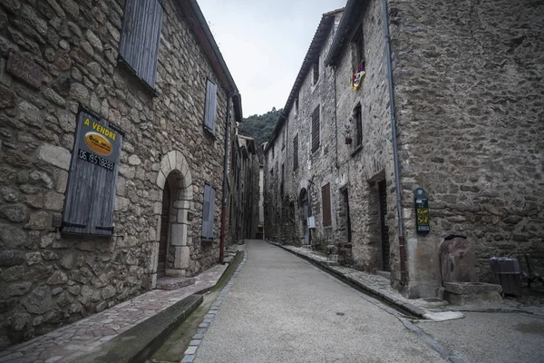 Ancient street of medieval village of Villefranche-de-Conflent, France.