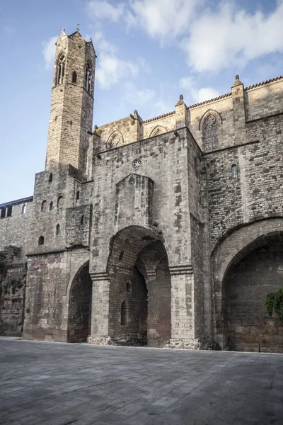 Barrio Gótico Plaza Con Murallas Medievales Barcelona España — Foto de Stock