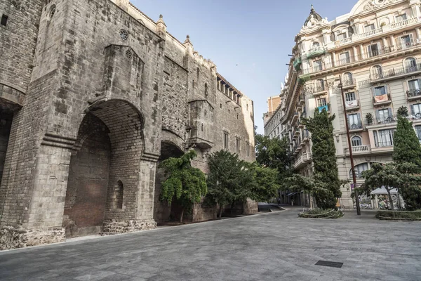 Quartiere Gotico Piazza Con Mura Medievali Barcellona — Foto Stock