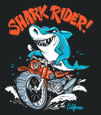 Köpekbalığı Rider motosiklet vektör T-Shirt tasarım