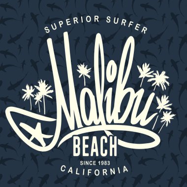 Malibu sörf Tipografi vektör t-shirt baskı tasarımı