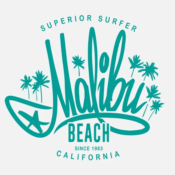 Tipografía de surf Malibu, diseño de impresión de camiseta vectorial — Archivo Imágenes Vectoriales