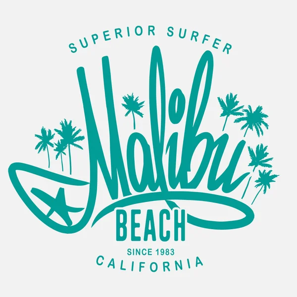Malibu sörf Tipografi vektör t-shirt baskı tasarımı