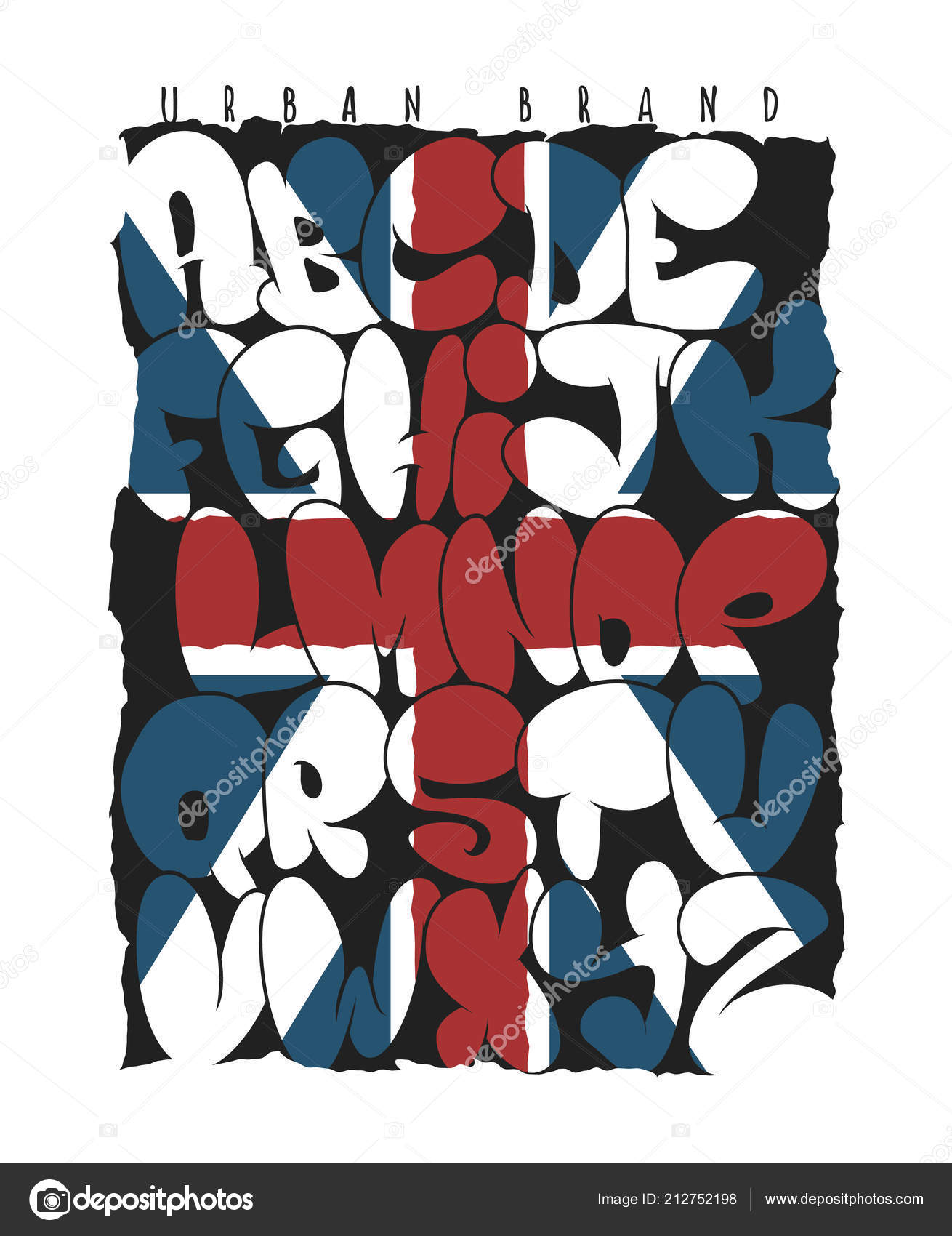 British Flag Graffiti Bubble Alphabet Typography T Shirt Graphics