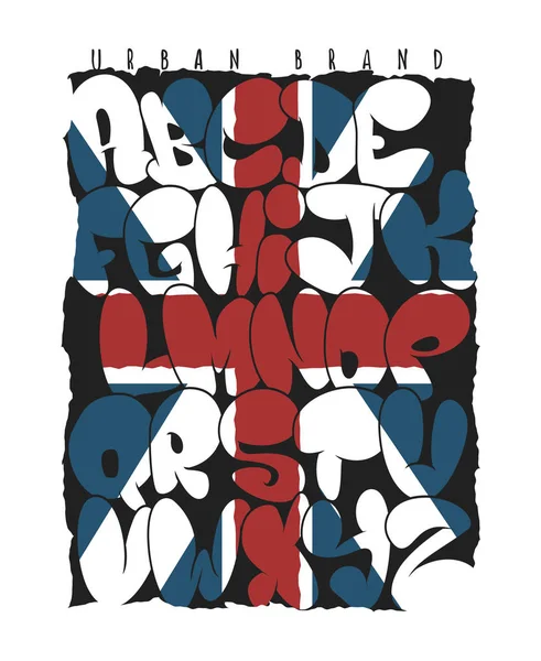 Graffiti drapeau britannique typographie alphabet bulle, graphiques t-shirt, vecteurs . — Image vectorielle