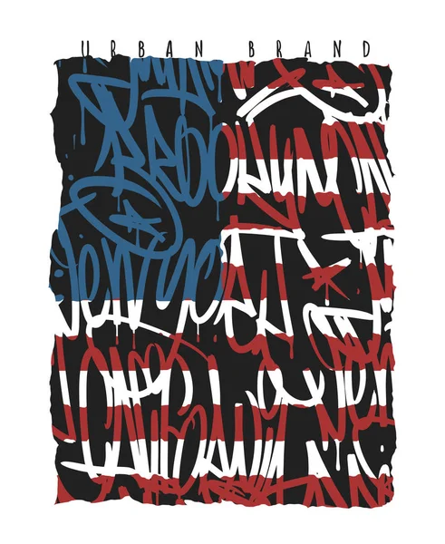 Drapeau américain Brooklyn New York Miami Californie graffiti motif sans couture, graphiques t-shirt . — Image vectorielle