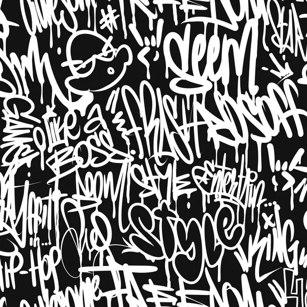 Etiquetas de graffiti vectorial patrón sin costuras, diseño de impresión . — Archivo Imágenes Vectoriales