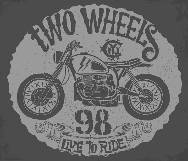 Vintage motocicleta desenhado à mão vetor t-shirt design —  Vetores de Stock