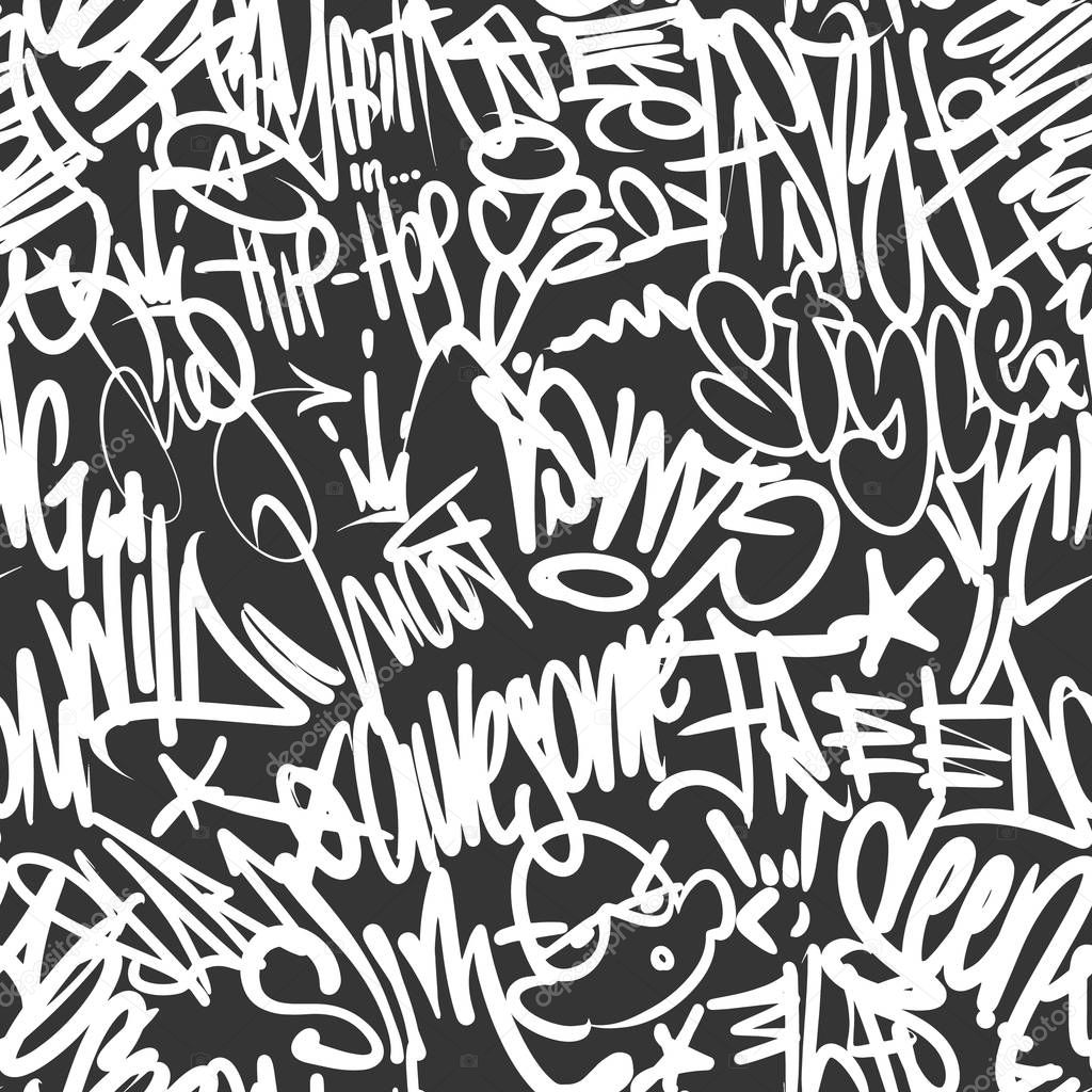 Vector graffiti tags seamless pattern, print design.