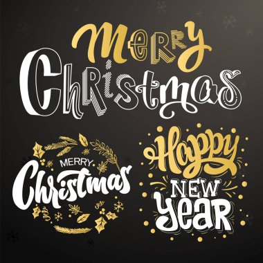 Tasarım kümesi yazı mutlu Noeller. Vektör çizim