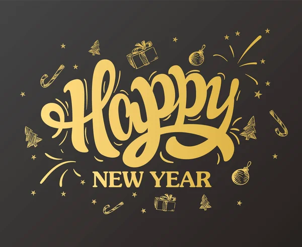 Feliz año nuevo Lettering Gold Design. ilustración vectorial — Vector de stock
