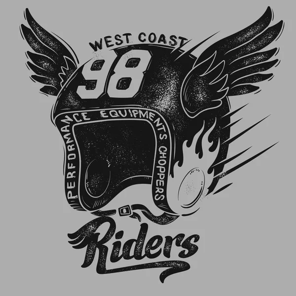 Casco de motociclista, diseño de impresión de camiseta . — Vector de stock