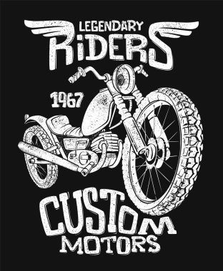 Vintage motosiklet elle çizilmiş vektör t-shirt baskı