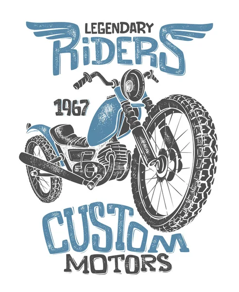 Vintage motocicleta mano dibujado vector camiseta impresión — Vector de stock