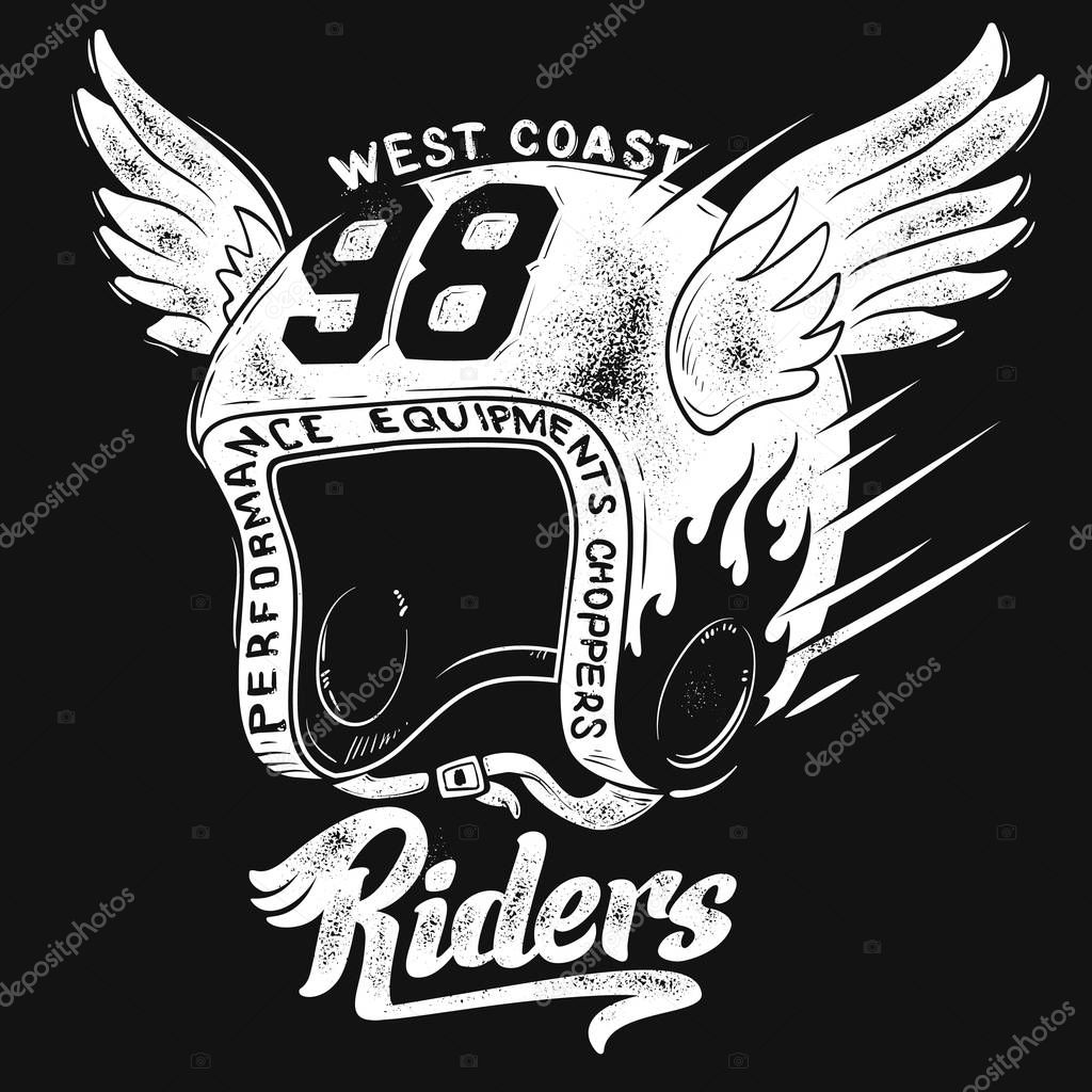 Motorcycle rider helmet, t shirt print design.