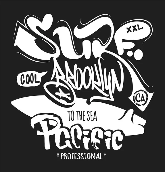 Gráfico de surf. Impresión de camisetas. Diseño de vectores de letras — Vector de stock