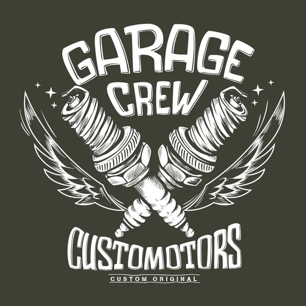 Vintage motosiklet kulübü garaj buji baskı tasarımı. — Stok Vektör
