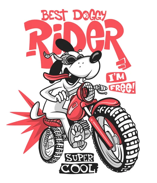 Bir motosiklet vektör T-Shirt Tasarım sürme karikatür köpek