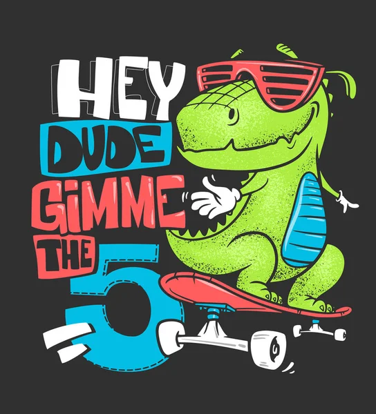 Kaykay dinozor kentsel t-shirt baskı tasarımı, vektör çizim.