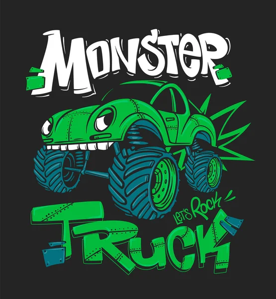 Monstertruck. Vektorillustration för t-shirt utskrifter — Stock vektor