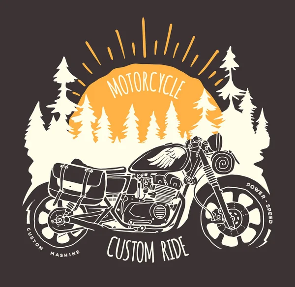 Bicicleta personalizada viaje mano dibujado vector camiseta impresión — Archivo Imágenes Vectoriales