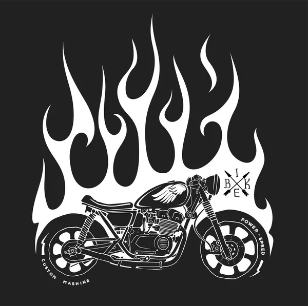 Motocicleta y fuego vector camiseta diseño de impresión — Vector de stock