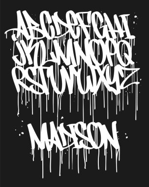 İşaretleyici Graffiti Yazı Tipi, el yazısı Tipografi vektörü çizimi.