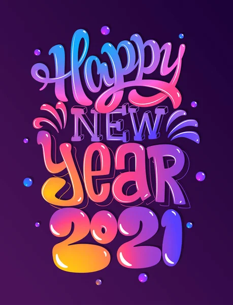 Feliz año 2021. Tarjeta de felicitaciones. Diseño de letras de colores. Ilustración vectorial — Vector de stock