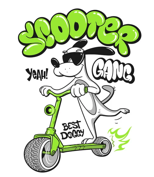 Çizgi film köpeği scooter vektörü T-Shirt tasarımı