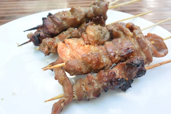 Brochette Porc Bâton Bambou — Photo