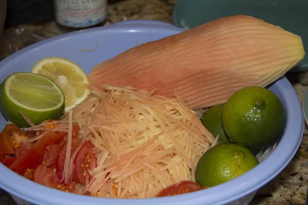 Groentebereiding Papaja Salade — Stockfoto