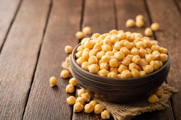 Chickpeas Ceramic Bowl Dark Wooden Rustic Table Selective Focus — Stock Photo, Image