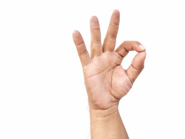 Beyaz arka planda izole edilmiş insan el hareketi işareti