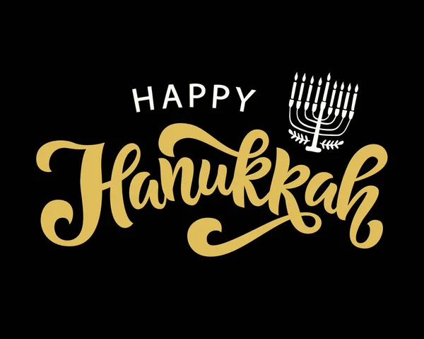 Happy Hanukkah holiday lettering with menorah