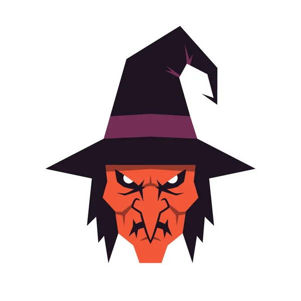 Creepy witch face with pointed hat vector illustration for halloween white background