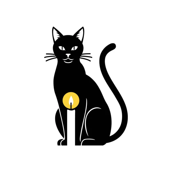 Black cat silhouette with candle illustration in white background