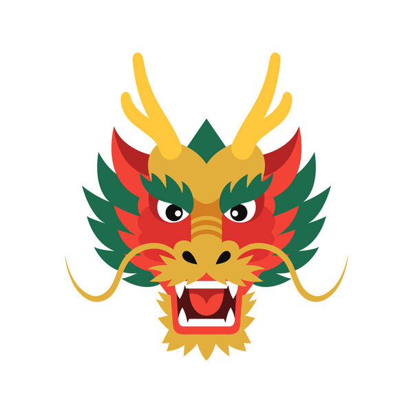 Vector art of vibrant chinese dragon head on white background