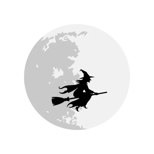 Vector art of witch flying on broomstick silhouette on white background