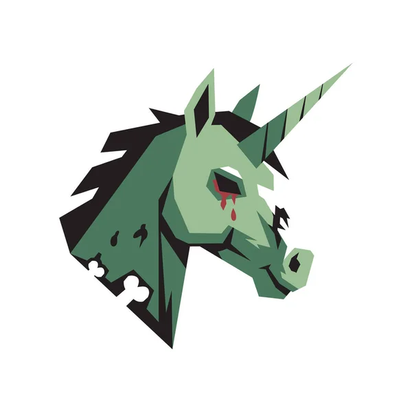 Vector art of green zombie unicorn head on white background