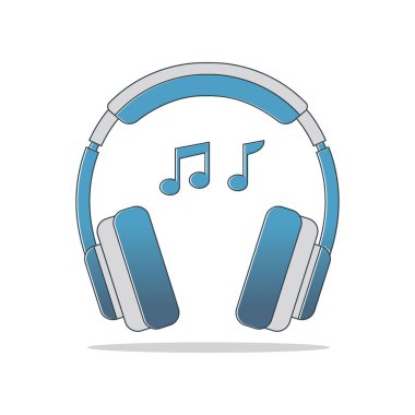 A pair of stylish blue headphones with clear musical notes emanating from them, symbolizing the joy and dynamism of listening to music and enjoying audio.