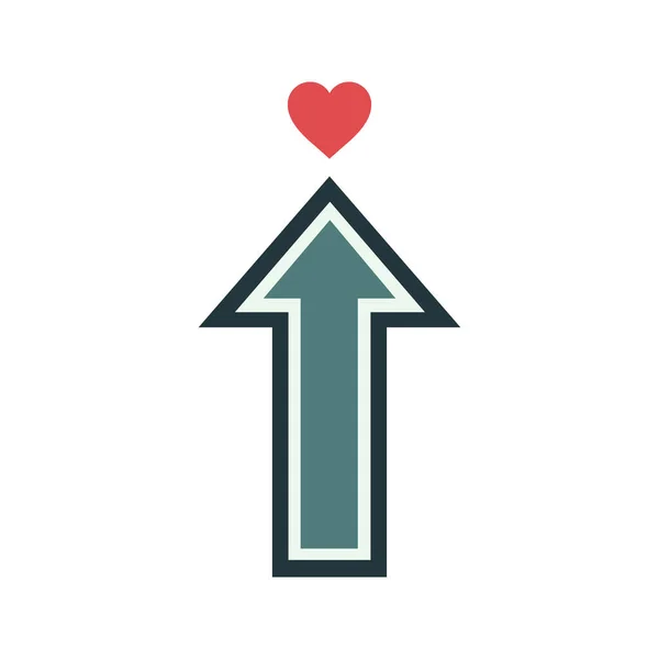 A striking green arrow points upwards, topped by a vibrant red heart. This imagery symbolizes advancement, love, success, and positive growth, conveying a message of aspiration and achievement.
