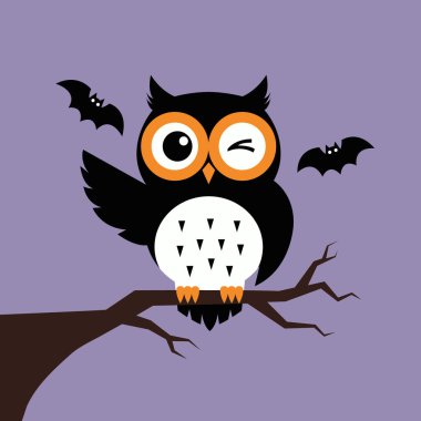 Cadılar Bayramı 'nı, uçan yarasaların eşlik ettiği çıplak bir dala tüneyen sevimli, göz kırpan bir baykuşun yer aldığı bu büyüleyici resimle kutlayın. Bayram tasarımlarına şenlikli ve ürkütücü bir dokunuş eklemek için mükemmel..