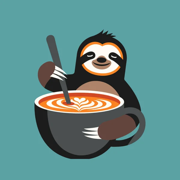 Dünya Kahve Günü 'nü bu sevimli tembel hayvanla mükemmel bir kahve eşliğinde kutlayın. Tüm kahve severler için eğlenceli ve kaprisli bir illüstrasyon..