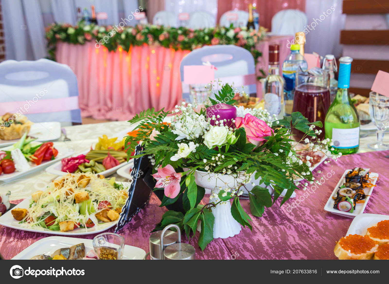 Servi Tables Lors Banquet Boissons Collations Gourmandises